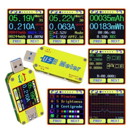 UM34/UM34C For APP USB 3.0 Type-C DC Voltmeter Ammeter Voltage Current Meter Battery Charge Measure Cable Resistance Tester UM34/UM34C For APP USB 3.0 Type-C DC Voltmeter Ammeter Voltage Current Meter Battery Charge Measure Cable Resistance Tester