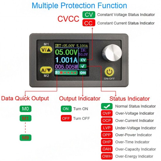 WZ5005E Step Down Power Supply Module Buck Voltage Converter DC-DC 8A 250W 5A Programmable with 1.44in TFT LCD Display