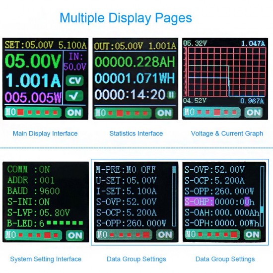 WZ5005E Step Down Power Supply Module Buck Voltage Converter DC-DC 8A 250W 5A Programmable with 1.44in TFT LCD Display