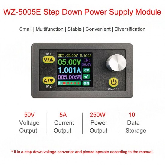 WZ5005E Step Down Power Supply Module Buck Voltage Converter DC-DC 8A 250W 5A Programmable with 1.44in TFT LCD Display WZ5005E Step Down Power Supply Module Buck Voltage Converter DC-DC 8A 250W 5A Programmable with 1.44in TFT LCD Display