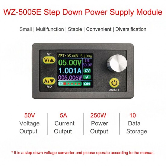 WZ5005E Step Down Power Supply Module Buck Voltage Converter DC-DC 8A 250W 5A Programmable with 1.44in TFT LCD Display