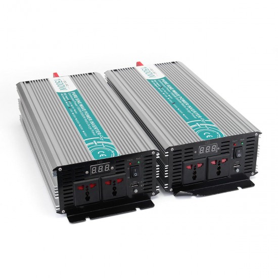 1500W DC12V to AC110V/220V Pure Sine Wave Power Inverter LED Display Off Grid