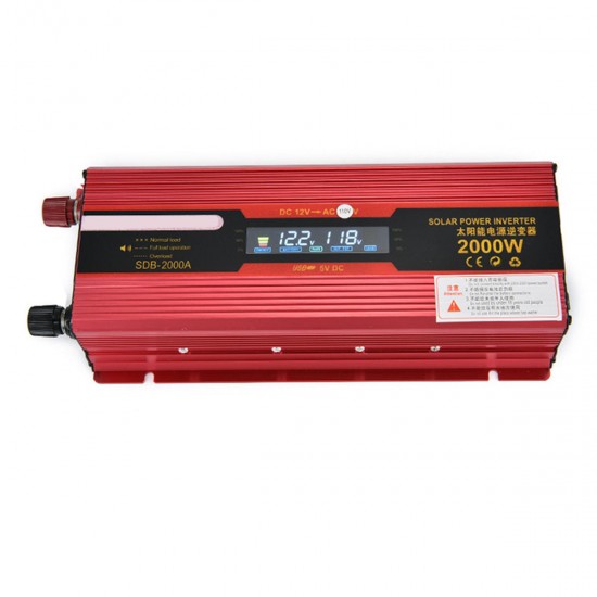 2000W Solar Power Inverter 12V to 110V Car Inverter with LCD Screen