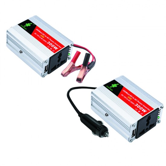 300W Car Power Inverter DC 12V to AC 220V with USB Display Car Converter Inverters with Battery Clip Suitable for Solar Household Appliances Outdoors