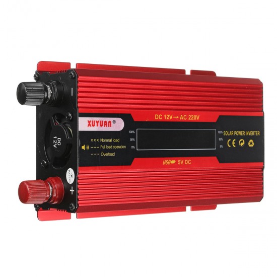 Red Solar Power Inverter DC12V To AC220V Modified Sine Wave Converter with LCD Screen for Car Home