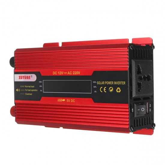 Red Solar Power Inverter DC12V To AC220V Modified Sine Wave Converter with LCD Screen for Car Home