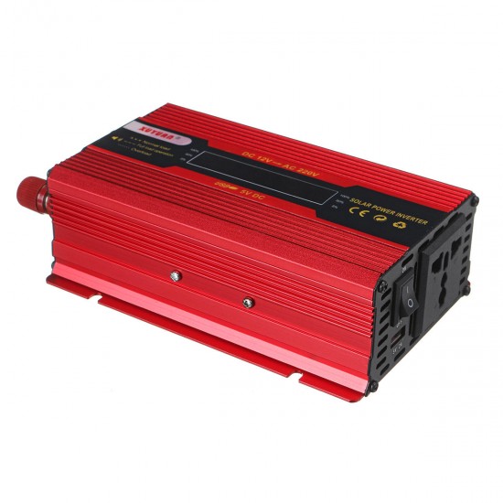 Red Solar Power Inverter DC12V To AC220V Modified Sine Wave Converter with LCD Screen for Car Home