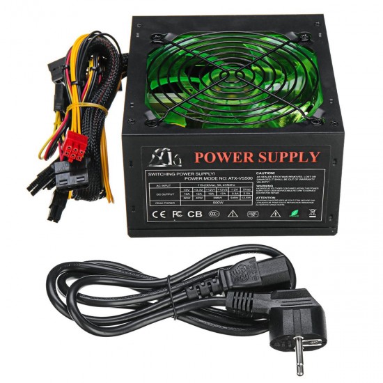 500W Power Supply 120mm LED Cooling Fan 24 Pin PCI SATA ATX 12V Computer Power Supply