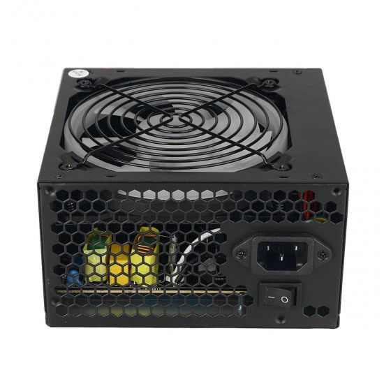 650W PC Power Supply Unit Quiet 12cm RGB Fan 20 & 4Pin ATX 4 SATA Ports Computer Power Supply Module Black