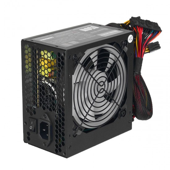 650W PC Power Supply Unit Quiet 12cm RGB Fan 20 & 4Pin ATX 4 SATA Ports Computer Power Supply Module Black