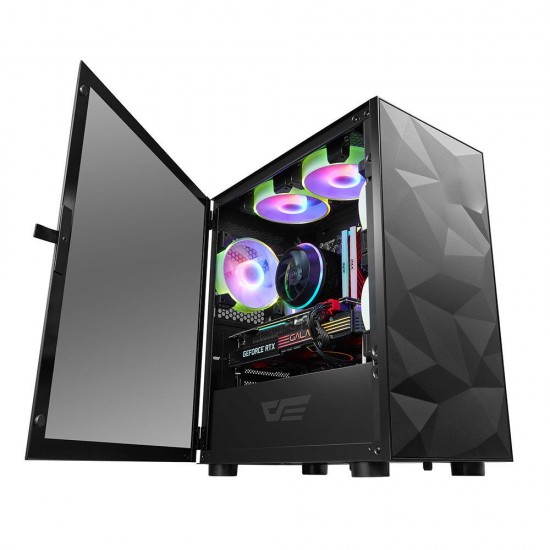 DLM21 Gaming Computer Case ATX/M-ATX/ITX Supported Tempered Glass Door Opening Air Inlet Black