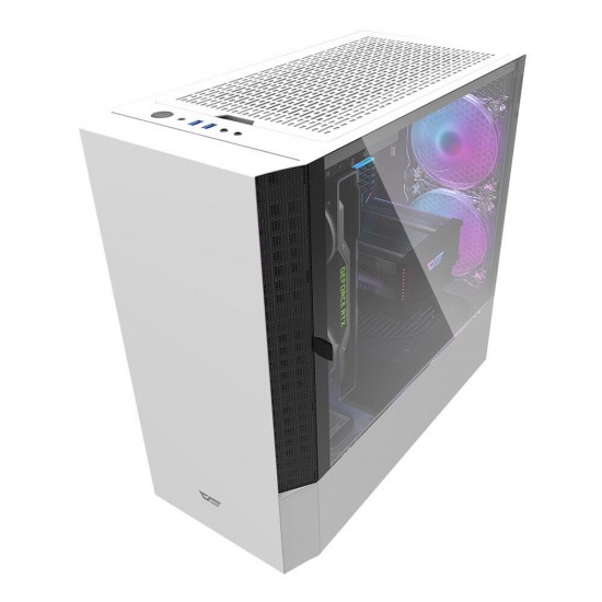 DLV22 Gaming Computer Case ATX/M-ATX/ITX Supported Rightside Door Opening Dust Proof Net White