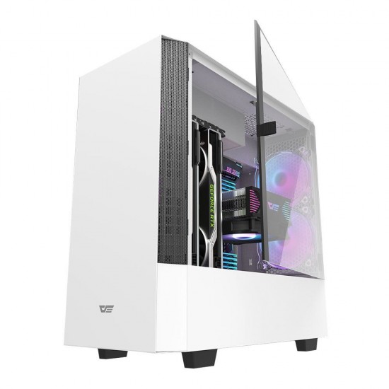 DLV22 Gaming Computer Case ATX/M-ATX/ITX Supported Rightside Door Opening Dust Proof Net White