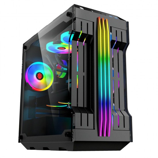 RGB Light Bar Computer Case Tempered Glass Panels ATX Gaming Water Cooling PC Case E-Sports Online Cafe Desktop Game Supplies