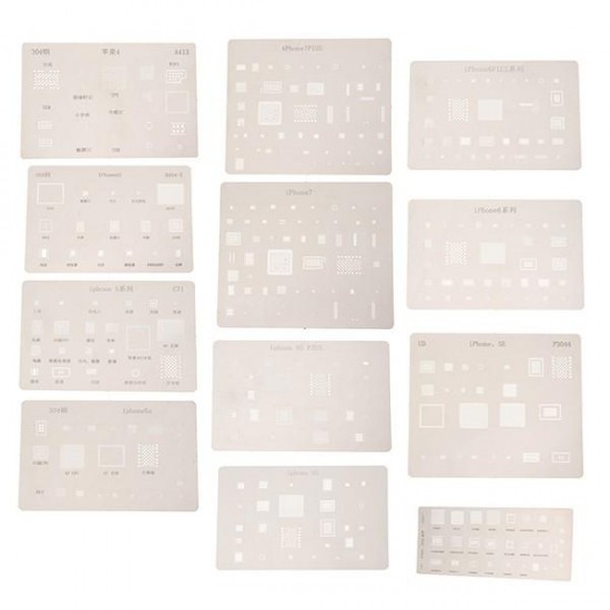 12pcs IC Chip BGA Reballing Stencil Kits Set Solder Template for iPhone4/4s/5/5s/6/6 Plus/6s/6s Plus/7/7 Plus/SE/Ipad