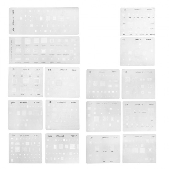 16pcs IC Chip BGA Reballing Stencil Set Solder Template for iPhone X 8 7 6s 6 Plus SE 5S 5C 5 4S 4