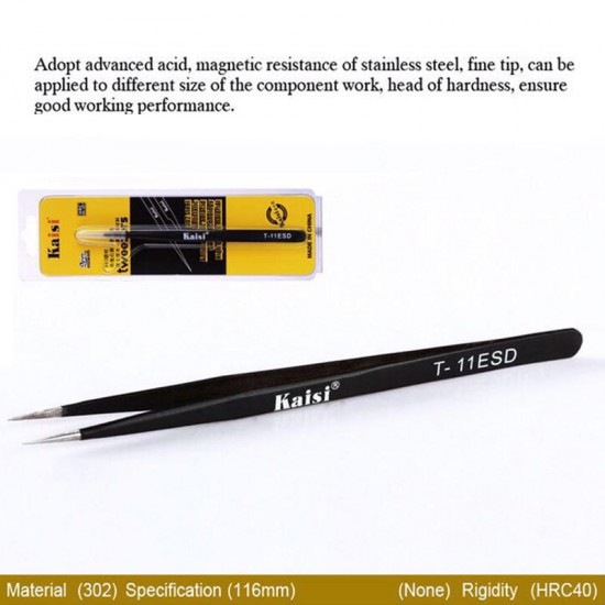 T-11 T-15 ESD Anti-magnetic Stainless Steel Straight Tweezer Anti Static ESD Safe Precision Fine Tip