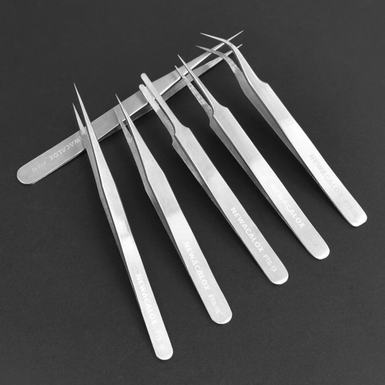 6Pcs Stainless Steel Tweezers Industrial Anti-static Tweezers Kit Precision Non-magnetic Tweezers for Lab Jewelry Work