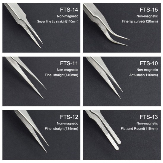 6Pcs Stainless Steel Tweezers Industrial Anti-static Tweezers Kit Precision Non-magnetic Tweezers for Lab Jewelry Work 6Pcs Stainless Steel Tweezers Industrial Anti-static Tweezers Kit Precision Non-magnetic Tweezers for Lab Jewelry Work