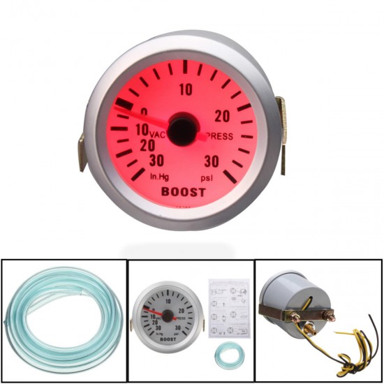 2 inch 52mm Universal Car Red LED Pressure Boost Gauge Meter 30 Psi with Hose