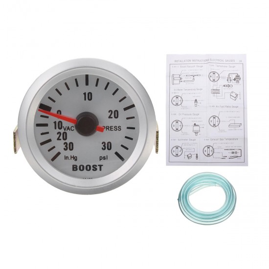 2 inch 52mm Universal Car Red LED Pressure Boost Gauge Meter 30 Psi with Hose