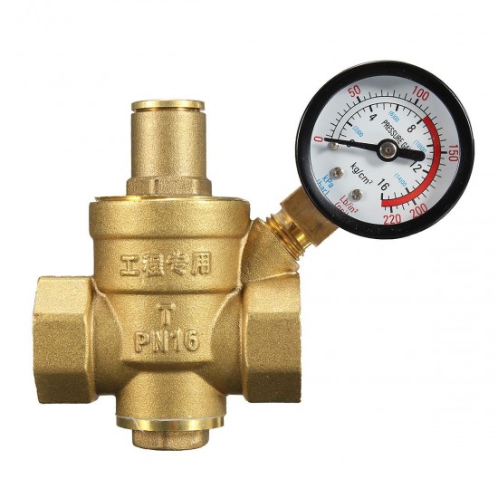 DN20 NPT 3/4'' Adjustable Brass Water Pressure Regulator Reducer with Gauge Meter