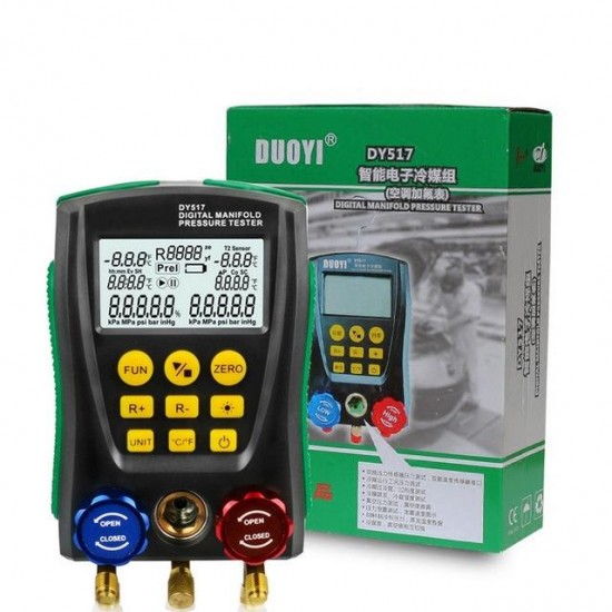 DY517 Refrigeration Digital Manifold Pressure Gauge Set Vacuum Pressure Meter Testing HVAC Temperature Tester DY517 Refrigeration Digital Manifold Pressure Gauge Set Vacuum Pressure Meter Testing HVAC Temperature Tester