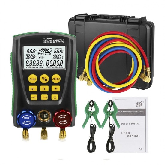 DY517A Refrigeration Digital Manifold Pressure Gauge Set Vacuum Pressure Meter Testing HVAC Temperature Tester DY517A Refrigeration Digital Manifold Pressure Gauge Set Vacuum Pressure Meter Testing HVAC Temperature Tester