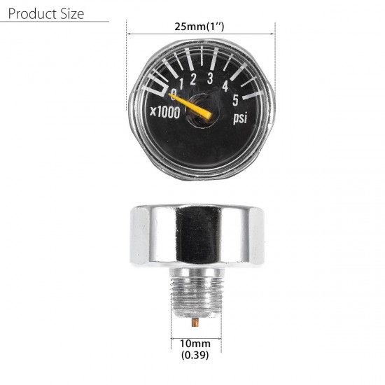 Micro Gauge 1 inch 25mm 0 to 5000psi High Pressure for HPA Paintball Tank CO2 PCP Micro Gauge 1 inch 25mm 0 to 5000psi High Pressure for HPA Paintball Tank CO2 PCP