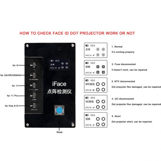 Matrix Tester Dot Projector for phone X-11 Pro PAD A12 Testing Repair Quick Diagnosis Malfunctions