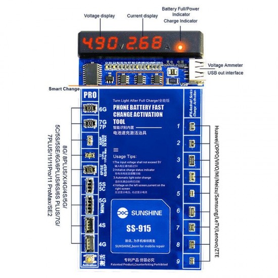 SS-915 Universal Battery Activation Board Quick Charge PCB Tool with USB Cable for iPhone Android HUAWEI