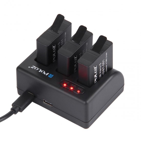 3-Channel Battery Charger With Micro USB-C/Type-C Port For GoPro HERO5/06 3-Channel Battery Charger With Micro USB-C/Type-C Port For GoPro HERO5/06
