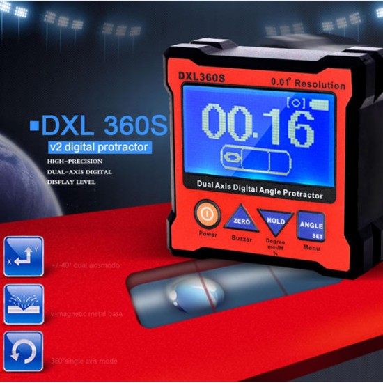 DXL360S High-precision Dual Axis Digital LCD Angle Protractor Dual-axis Angle Level Gauge with 5 Side Magnetic Base