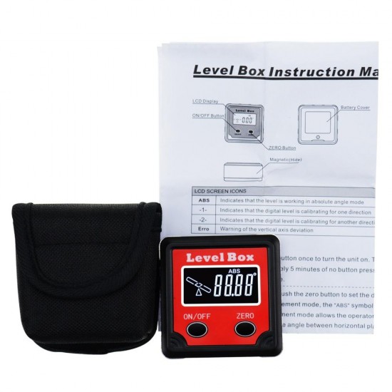 Digital Level Angle Finder Bevel Box Magnetic Base 360° (4 x 90°) Inclinometer Protractor Gauge Tilt Direction Indicator