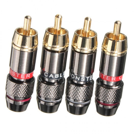 2 Pairs Gold Plating RCA Terminals Connector RCA Male Plug For Speaker Cable Amplifier