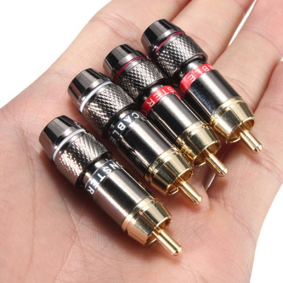 2 Pairs Gold Plating RCA Terminals Connector RCA Male Plug For Speaker Cable Amplifier