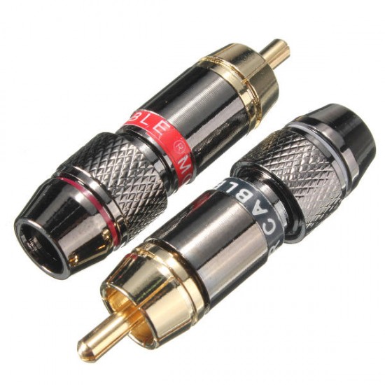 2 Pairs Gold Plating RCA Terminals Connector RCA Male Plug For Speaker Cable Amplifier