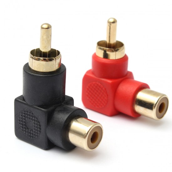 2Pcs 90 Degree Bend Right Angle RCA Male to Female Audio Connector Adapter