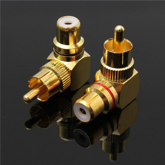 2pcs Brass Right Angle RCA Adapter Male to Female Plug Connector