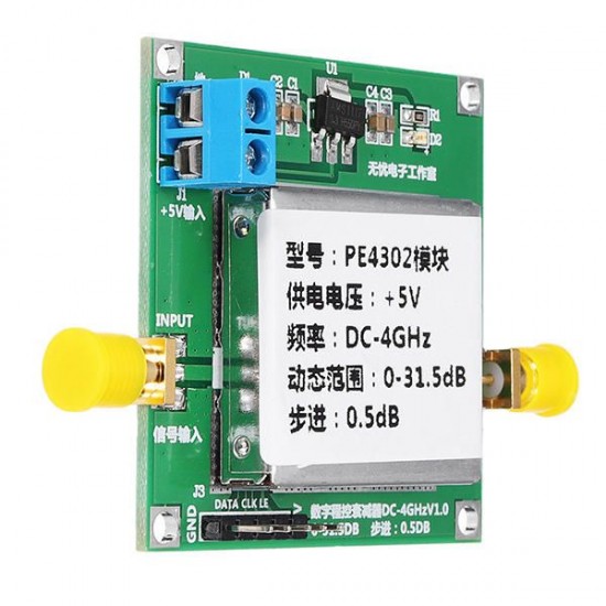 PE4302 Digital RF Step Attenuator Module DC 4GHZ 0-31.5DB 0.5dB High Linearity PE4302 Digital RF Step Attenuator Module DC 4GHZ 0-31.5DB 0.5dB High Linearity