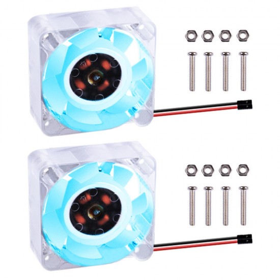 1 Set 2 Pieces Transparent 4010 Cooling Fan Blue Light RGB LED for Raspberry Pi 4B / 3B+ / 3B