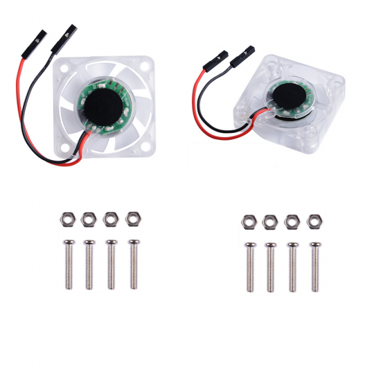 1 Set 2 Pieces Transparent 4010 Cooling Fan Blue Light RGB LED for Raspberry Pi 4B / 3B+ / 3B