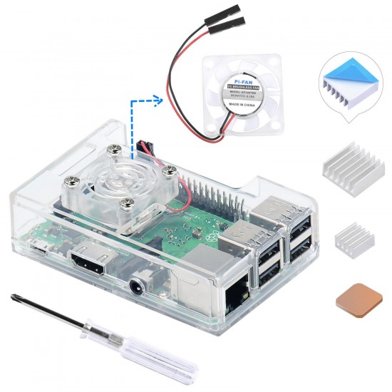 3-in-1 ABS Case + Cooling Fan + Heatsink Kit for Raspberry Pi 3B+ / 3B / 2B 3-in-1 ABS Case + Cooling Fan + Heatsink Kit for Raspberry Pi 3B+ / 3B / 2B