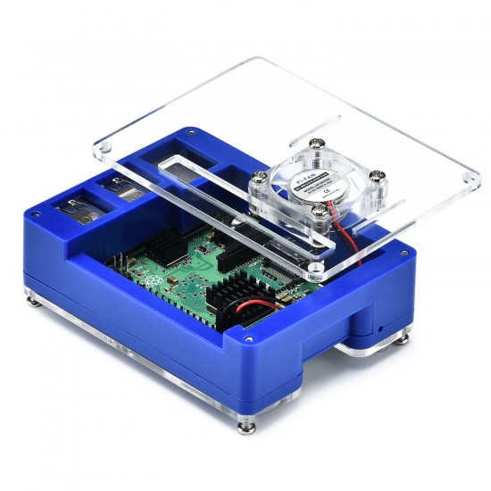 3-in-1 Blue ABS Enclosure Protective Case + Cooling Fan + Heatsink Kit for Raspberry Pi 3B+ / 3B / 2B