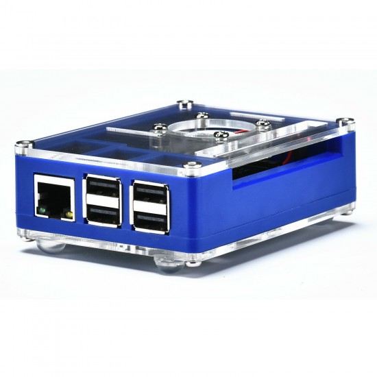 3-in-1 Blue ABS Enclosure Protective Case + Cooling Fan + Heatsink Kit for Raspberry Pi 3B+ / 3B / 2B