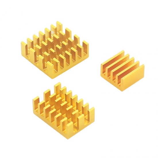 3Pcs Black/Gold/Green/Silver Aluminum Radiator Heat Sink with Back Glue for Raspberry Pi 4B 3Pcs Black/Gold/Green/Silver Aluminum Radiator Heat Sink with Back Glue for Raspberry Pi 4B