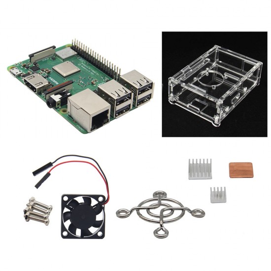 4 in 1 Raspberry Pi 3 Model B+(Plus) + Acrylic Case + Cooling fan + Heatsink Kit 4 in 1 Raspberry Pi 3 Model B+(Plus) + Acrylic Case + Cooling fan + Heatsink Kit