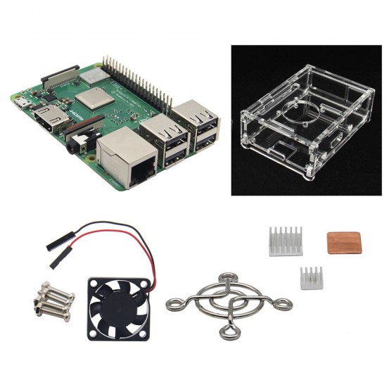 4 in 1 Raspberry Pi 3 Model B+(Plus) + Acrylic Case + Cooling fan + Heatsink Kit