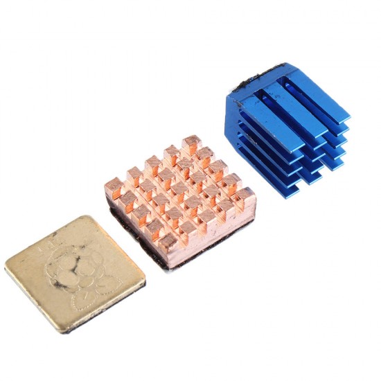 Copper/Aluminum Heatsink Blue Radiator With Glue 3Pcs Set for Raspberry Pi 3