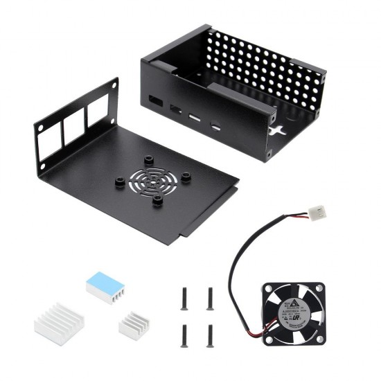 P100 Metal Case Protective Shell + Cooling Fan + 3 Heatsink DIY Kit for Raspberry Pi 4B Only